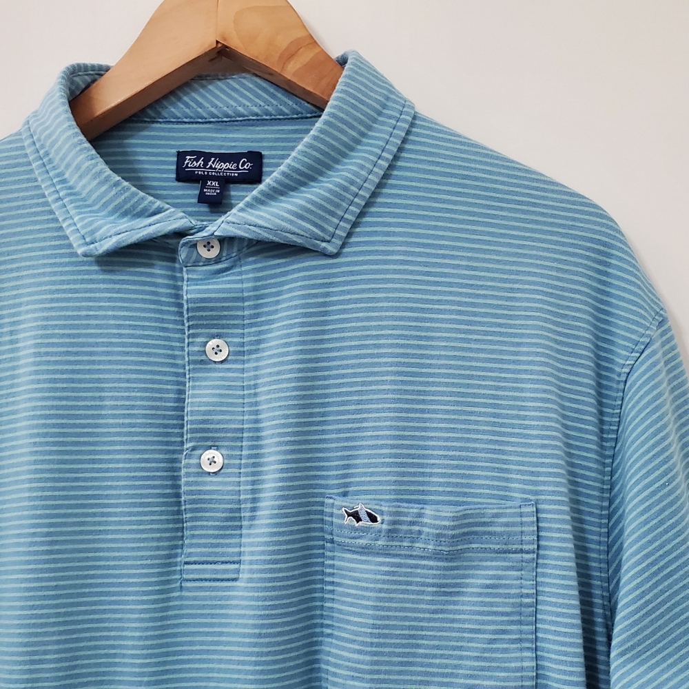 Fish Hippie Striped Pima Cotton Polo Shirt Mens XXL